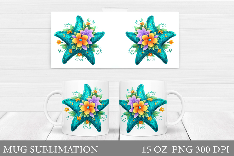 Starfish Mug Wrap Design. Summer Mug Sublimation