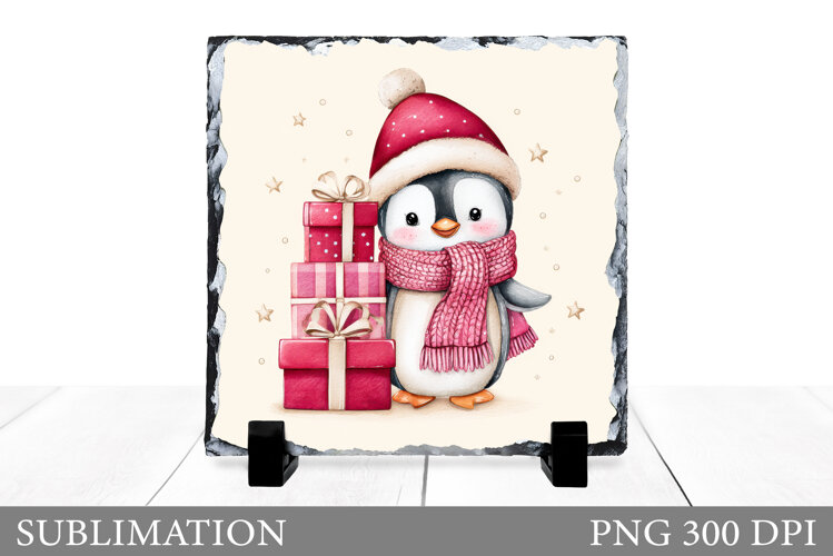 Christmas Penguin Slate Design. Cute Penguin Sublimation example image 1