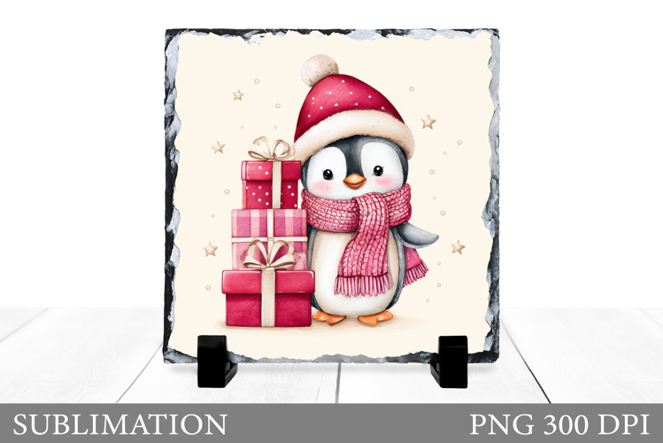 Christmas Penguin Slate Design. Cute Penguin Sublimation