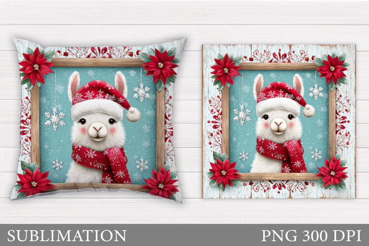 Christmas Lama Pillow Design. Christmas Pillow Sublimation example image 1