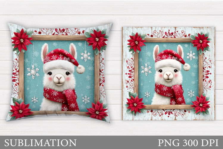 Christmas Lama Pillow Design. Christmas Pillow Sublimation