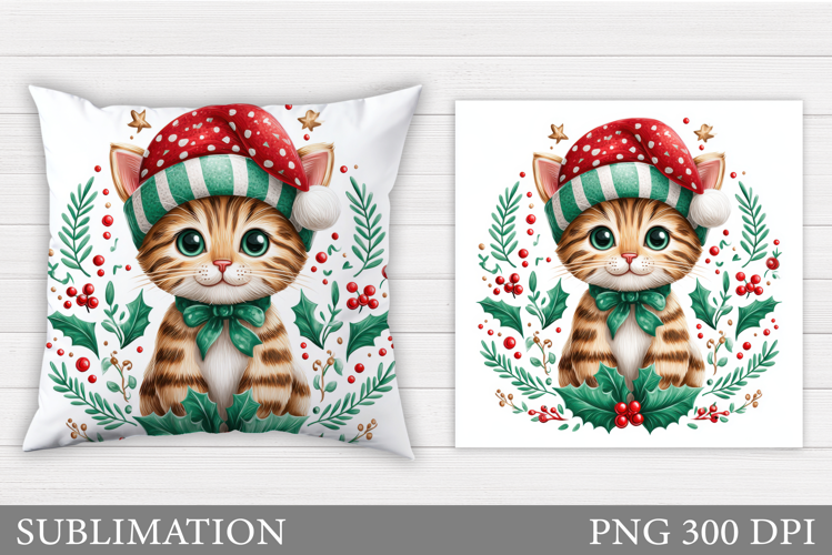Christmas Cat Pillow Design. Christmas Pillow Sublimation