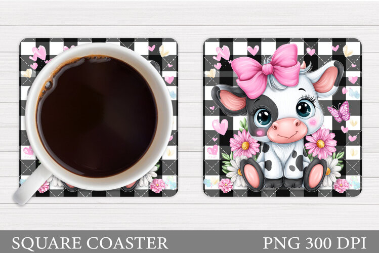 Cute Cow Coaster Design. Spring Cow Coaster Sublimation example image 1
