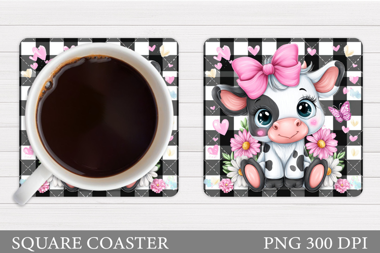 Cute Cow Coaster Design. Spring Cow Coaster Sublimation