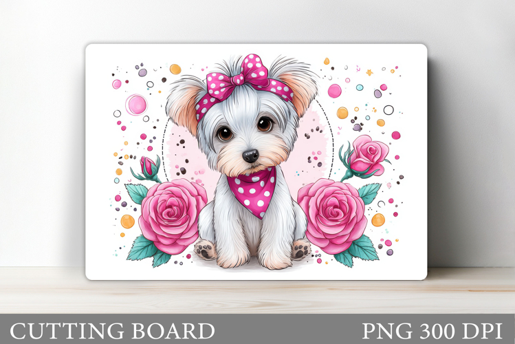 Cute Dog Cutting Board Design. Dog Flowers Cutting Board