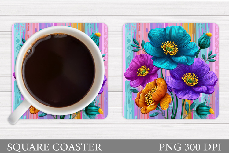 Floral Coaster Sublimation. Flowers Coaster Design