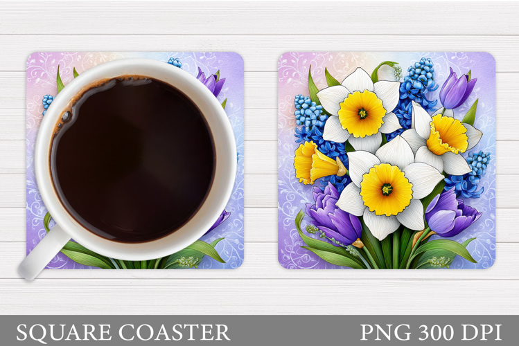 Flowers Coaster Sublimation. Spring Floral Coaster Design