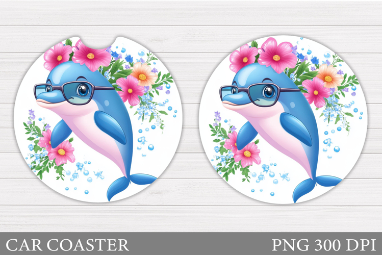 Cute Dolphin Car Coaster. Sea Car Coaster Sublimation