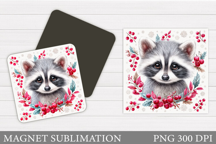 Christmas Raccoon Magnet Design. Christmas Magnet Sublimatio example image 1
