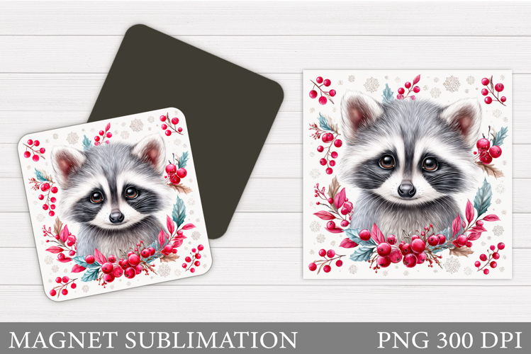 Christmas Raccoon Magnet Design. Christmas Magnet Sublimatio