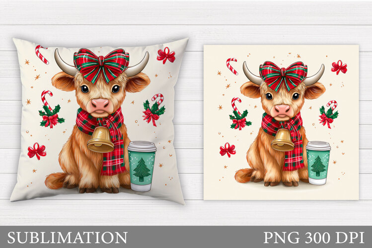 Christmas Cow Pillow Design. Christmas Pillow Sublimation example image 1