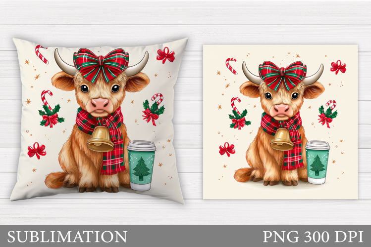 Christmas Cow Pillow Design. Christmas Pillow Sublimation