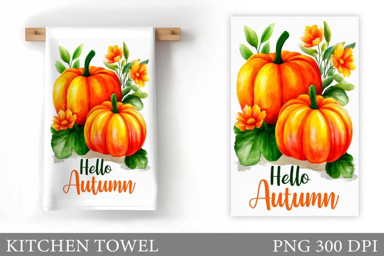 Pumpkin Kitchen Towel Design. Fall Kitchen Towel Sublimation