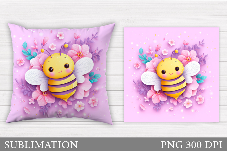 Bee Pillow Sublimation. Flowers Pillow Sublimation