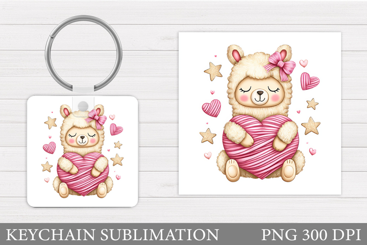 Cute Lama Keychain Design. Valentines Lama Sublimation