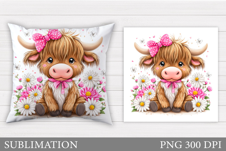 Cow Pillow Design. Cow Flowers Pillow Sublimation