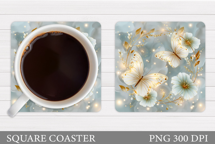 Butterfly Coaster Sublimation. Butterfly Flowers Coaster