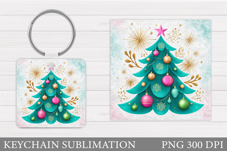 Christmas Tree Keychain. Christmas Round Keychain Design