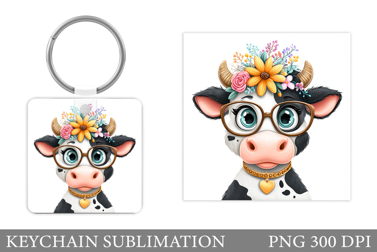 Cute Cow Keychain Design. Cute Cow Sublimation