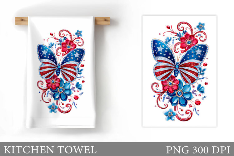 Patriotic Butterfly Kitchen Towel. Patriotic Kitchen Towel example image 1