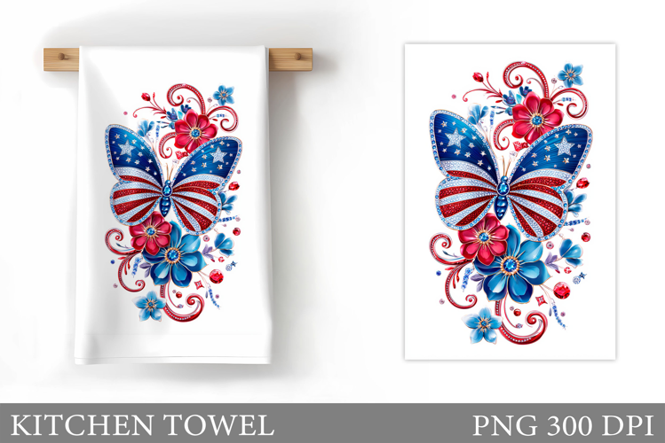 Patriotic Butterfly Kitchen Towel. Patriotic Kitchen Towel