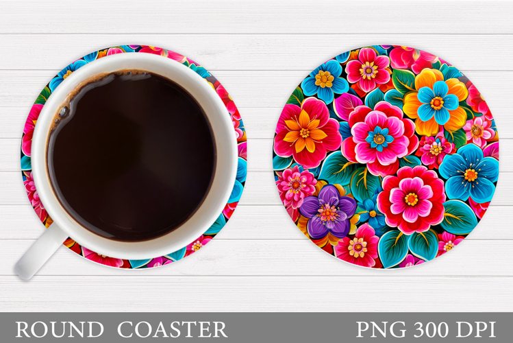 Floral Coaster Sublimation. Flowers Coaster Design