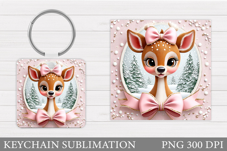 Cute Deer Keychain Design. Christmas Keychain Sublimation