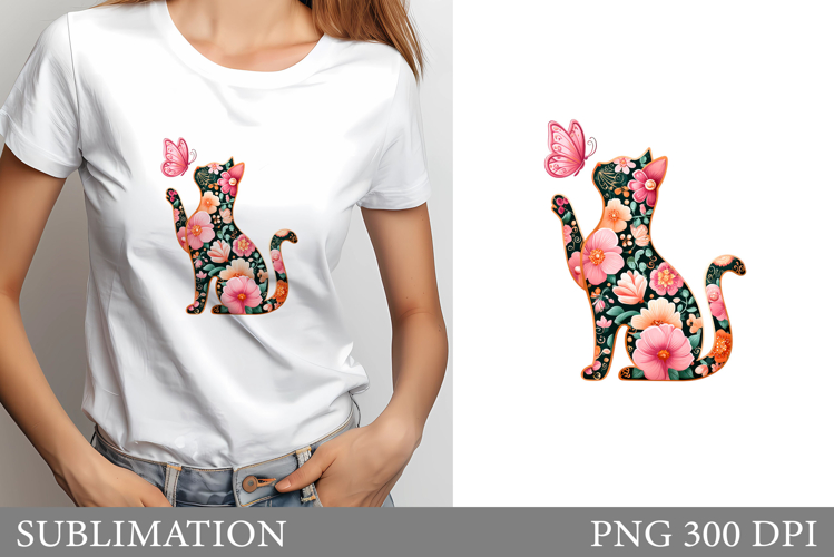 Floral Cat Sublimation. Floral Cat T-Shirt Design