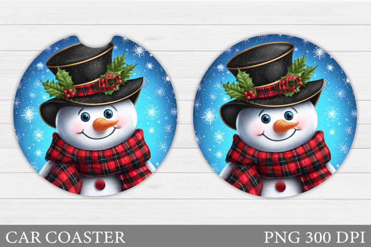Cute Snowman Car Coaster. Christmas Car Coaster Sublimation