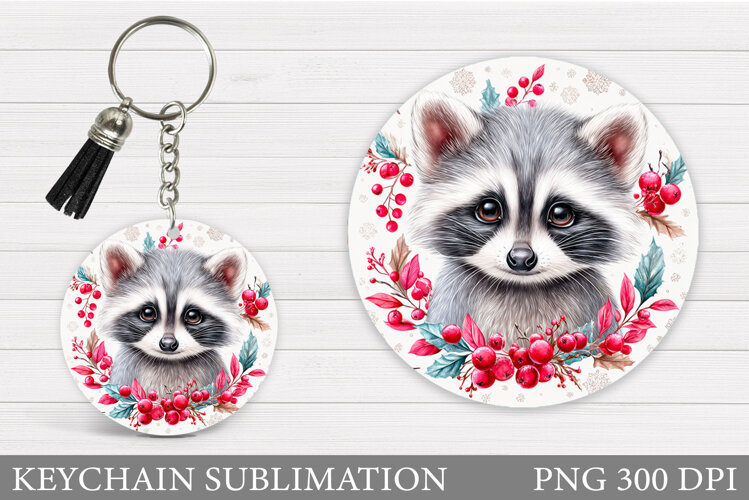 Christmas Raccoon Keychain. Christmas Keychain Sublimation example image 1