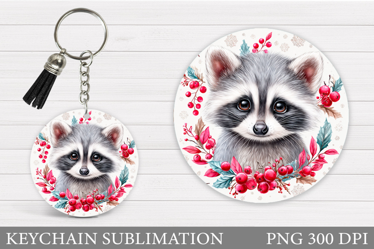 Christmas Raccoon Keychain. Christmas Keychain Sublimation