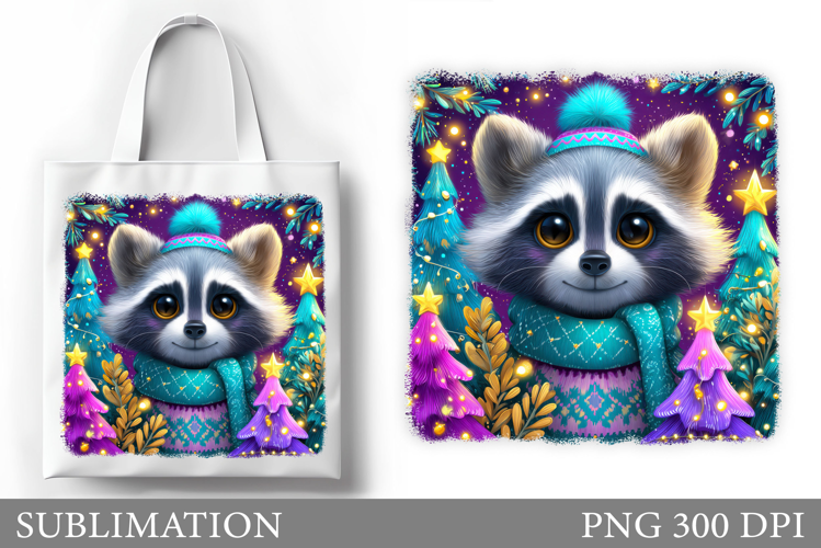 Christmas Raccoon Tote Bag. Christmas Tote Bag Sublimation