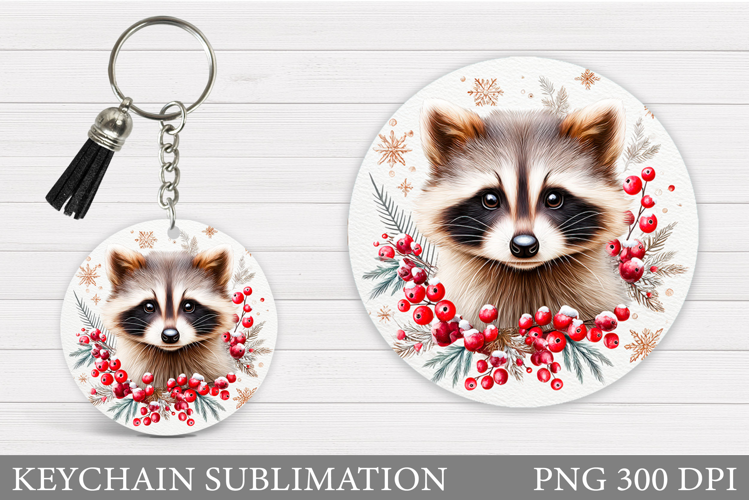 Christmas Raccoon Keychain. Christmas Keychain Sublimation