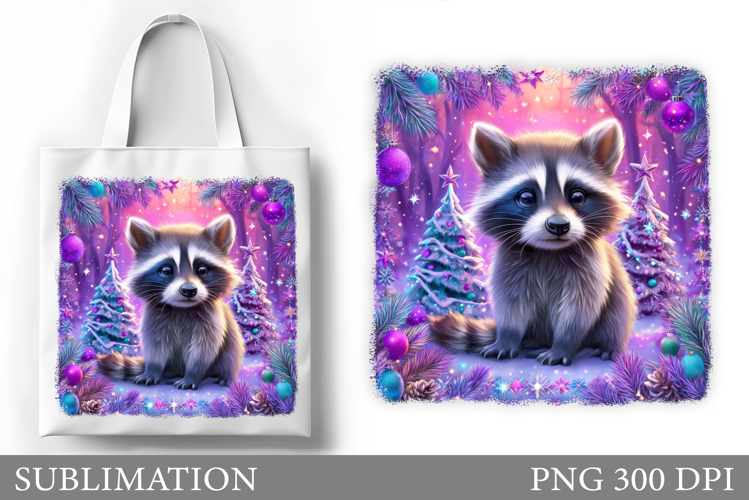 Christmas Raccoon Tote Bag. Christmas Tote Bag Sublimation