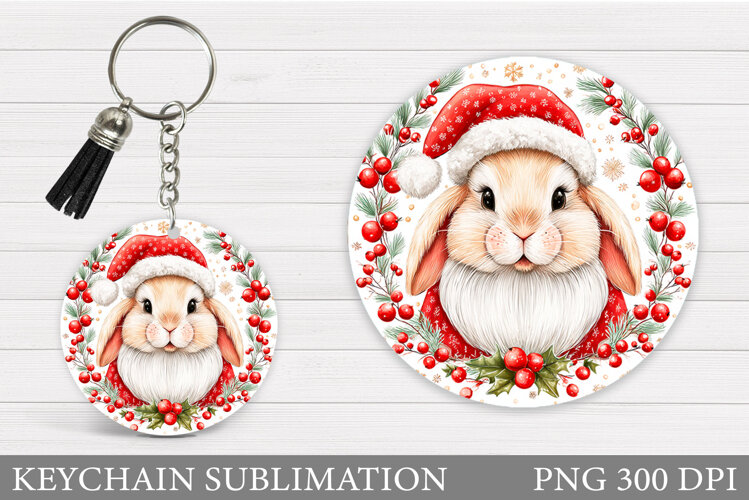 Christmas Bunny Keychain. Christmas Keychain Design example image 1
