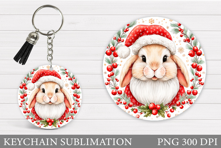 Christmas Bunny Keychain. Christmas Keychain Design