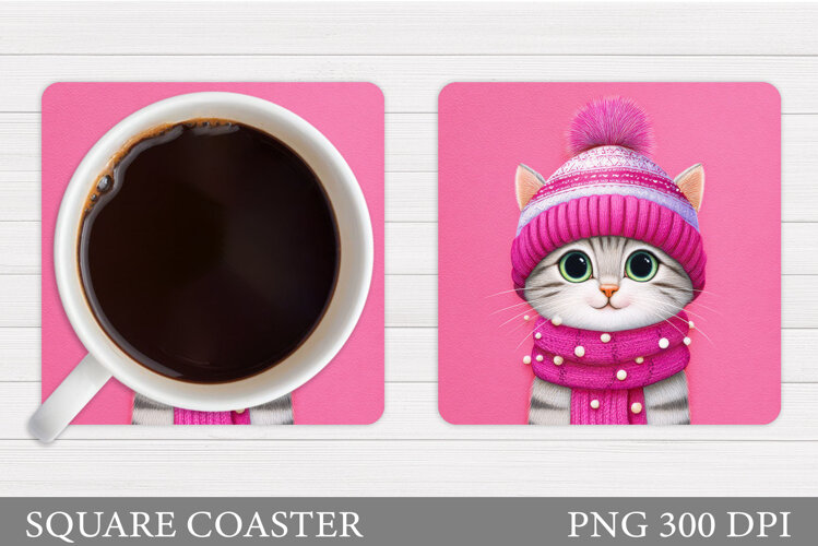 Cute Cat Coaster Design. Cute Cat Sublimation example image 1