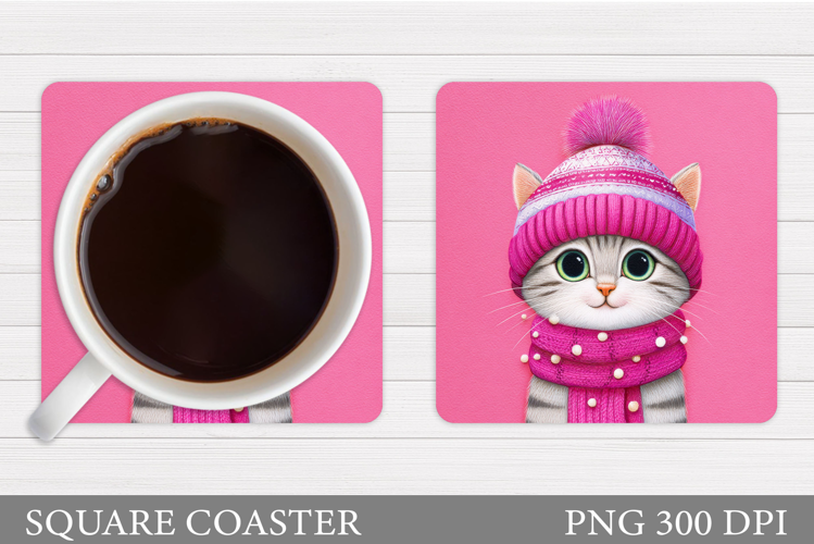 Cute Cat Coaster Design. Cute Cat Sublimation