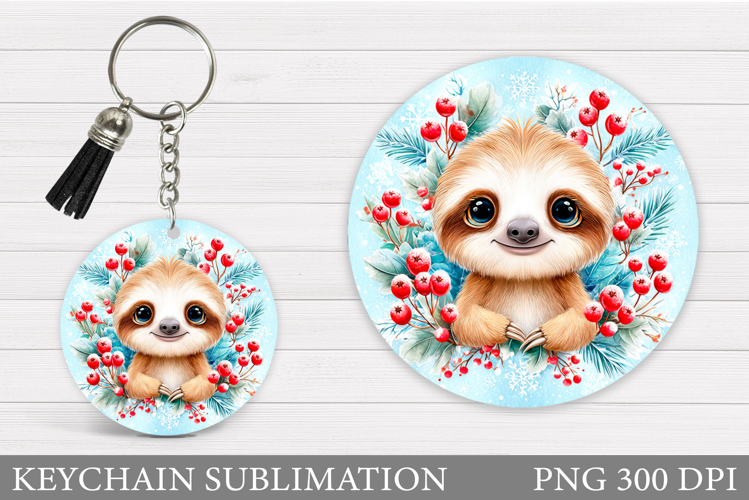Christmas Sloth Keychain. Sloth Christmas Keychain Design