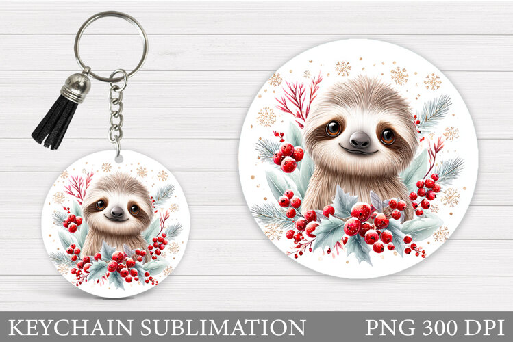 Christmas Sloth Keychain. Sloth Christmas Keychain Design example image 1