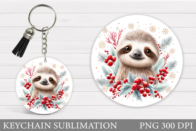 Christmas Sloth Keychain. Sloth Christmas Keychain Design