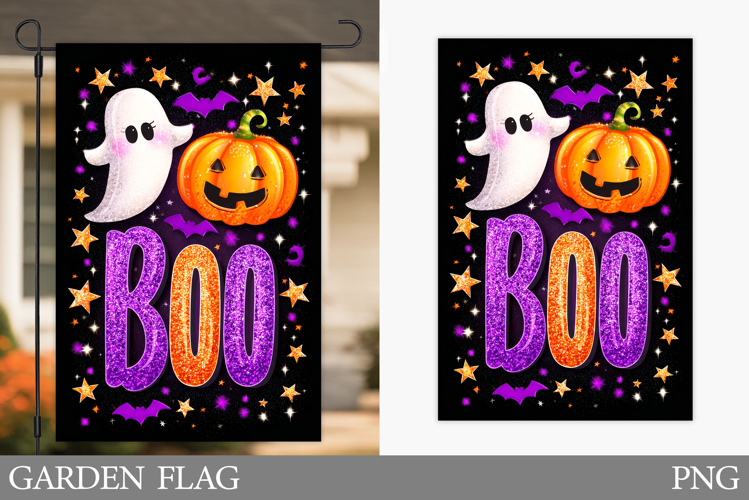 Boo Garden Flag Sublimation. Halloween Garden Flag Design