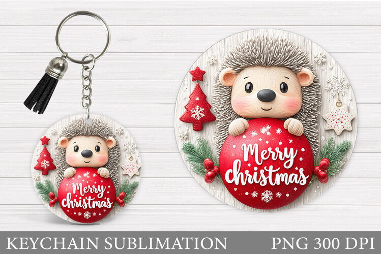 Christmas Hedgehog Keychain. Christmas Keychain Sublimation example image 1