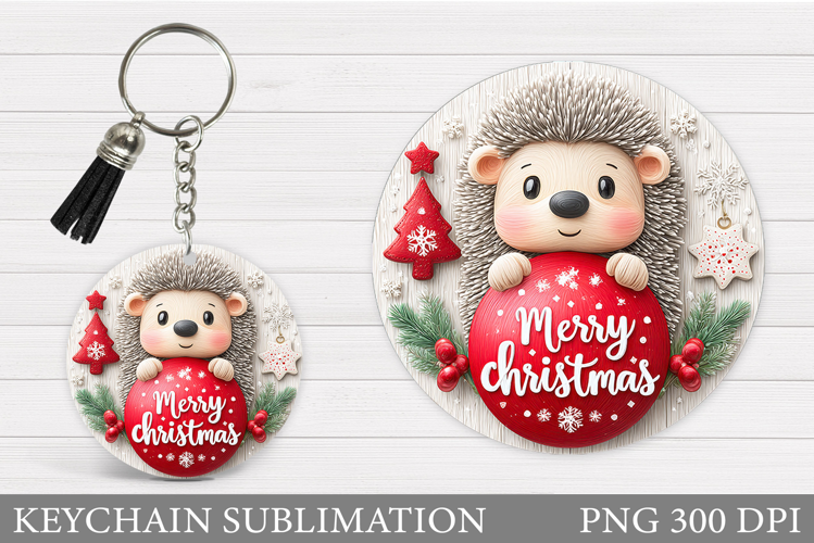 Christmas Hedgehog Keychain. Christmas Keychain Sublimation