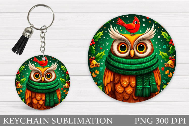 Christmas Owl Keychain. Christmas Keychain Sublimation