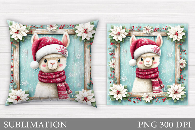 Christmas Lama Pillow Design. Christmas Pillow Sublimation example image 1