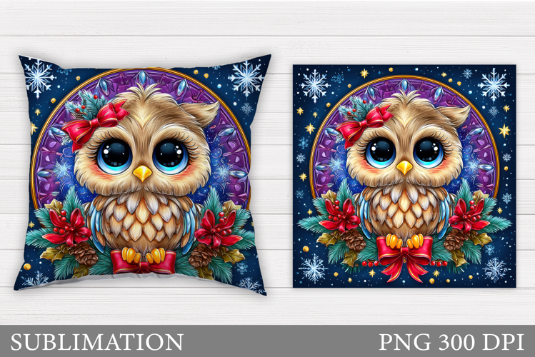 Christmas Owl Pillow Design. Christmas Pillow Sublimation
