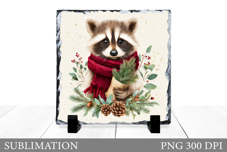 Christmas Raccoon Sublimation. Christmas Raccoon Slate