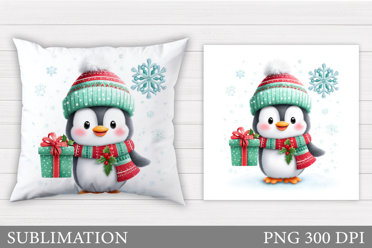 Christmas Penguin Pillow. Christmas Pillow Design