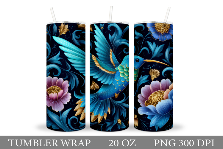 Hummingbird Tumbler Sublimation. Bird Flowers Tumbler